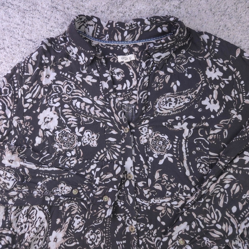 Pilcro Blouse Womens XL Top Long Sleeve Paisley Button Shirt Collared Gray GUC - Picture 3 of 8